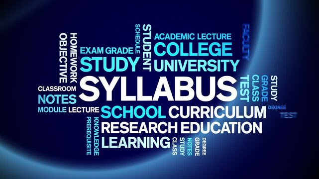 Syllabus animated word cloud-text design animation tag kinetic typography seamless loop.