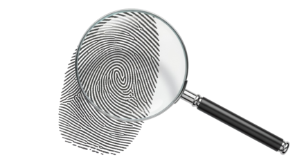Fingerprint under magnifying glass isolated PNG, crime scene investigation and forensic science concept for security and identification