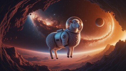 space sheep in a spacesuit