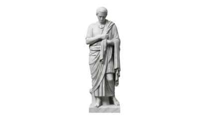 Roman emperor statue PNG isolated on transparent background, ancient sculpture of a man in toga for historical design