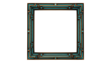 Art Deco style frame PNG isolated on transparent background, turquoise and gold geometric border for vintage design projects