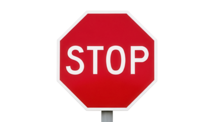 Red stop sign PNG isolated on transparent background, octagon shape traffic sign for road safety and transportation regulations