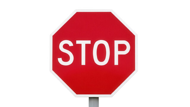 Red stop sign PNG isolated on transparent background, octagon shape traffic sign for road safety and transportation regulations