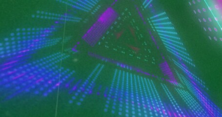 Animation of scope scanning with glowing triangle neon shapes on transparent background - Powered by Adobe