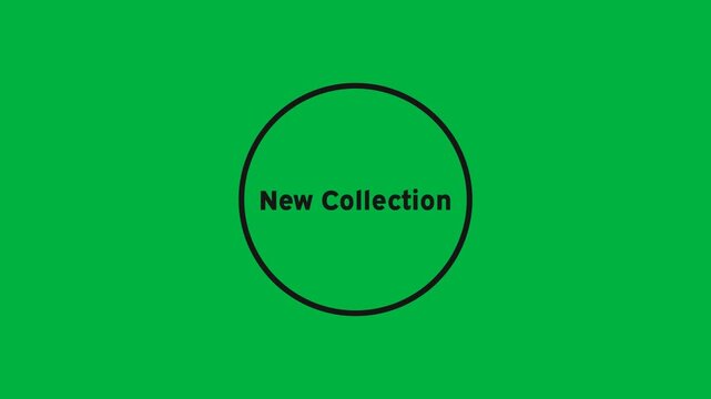 Animation of new collection text in black letters in frame on white background