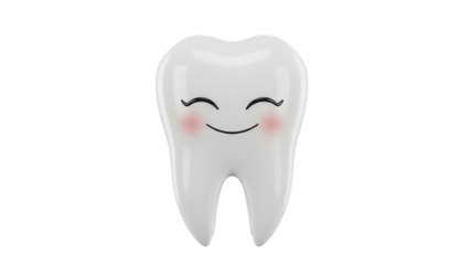 Smiling tooth cartoon character PNG isolated on transparent background, dental care and oral hygiene concept for kids and children