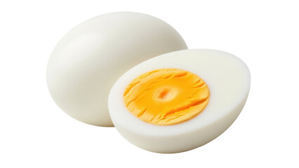 Two halves of a hard-boiled egg PNG isolated on transparent background, healthy protein-rich food...