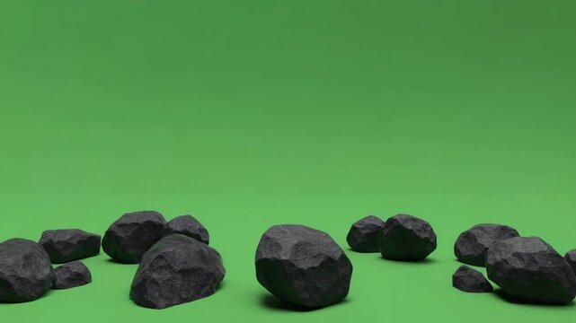 Falling Black Rocks on Green Screen Background
