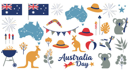 Australian Day Celebration Kangaroo Koala Boomerang Flags and BQ Keywords: Australia Day © Khaleda