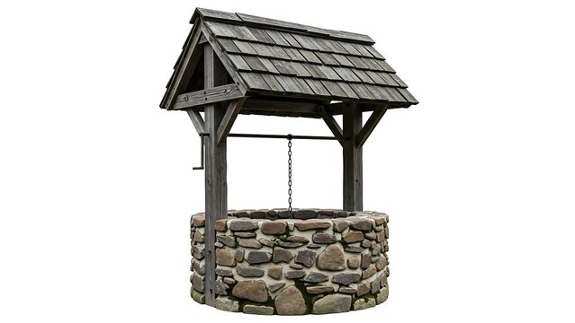 Stone wishing well with wooden roof illustration