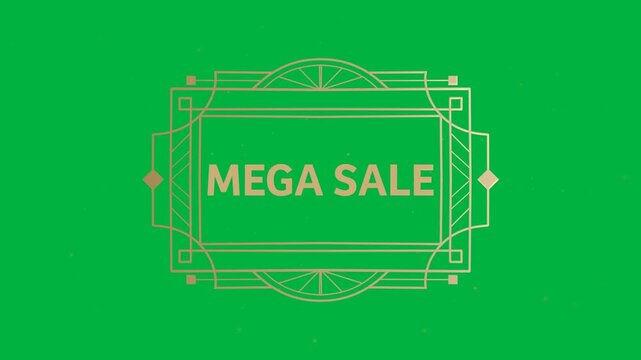 Animation of gold text mega sale, in decorative gold frame, on orange background