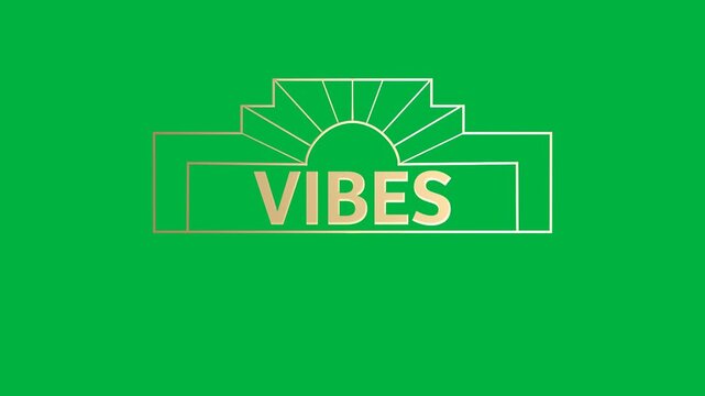 Animation of gold text vibes, in decorative gold frame, on black background