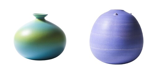 Gallery setting close-up photography of artistic pottery and creative vases