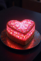 HD futuristic glowing geometric heart cake for Valentine's