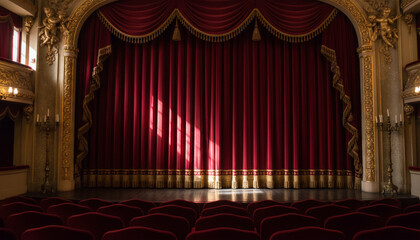 Luxurious Deep Red Theater Curtain Generative AI
