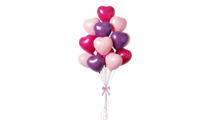 Bunch of colorful pink purple and white balloons isolated on transparent background