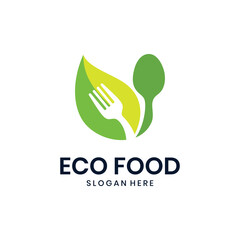 Minimalist eco food logo, leaf with fork and spoon design