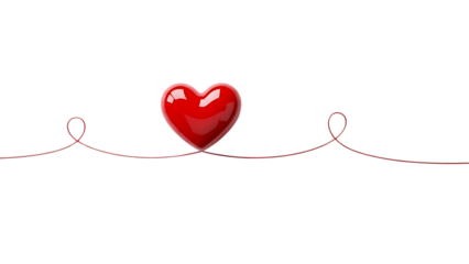 Red heart isolated on transparent background with ekg line