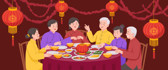 This warm image captures a family gathering joyfully sharing a festive meal, representing love, connection, and cultural traditions during celebrations, enhancing familial bonds.