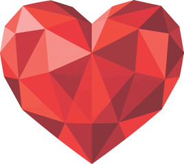  a red and white geometric paper design in a faceted diamond crystal shape for a Valentine's Day vector icon