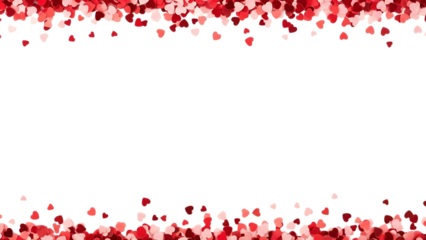 Red and white heart glitter border on isolated on transparent background