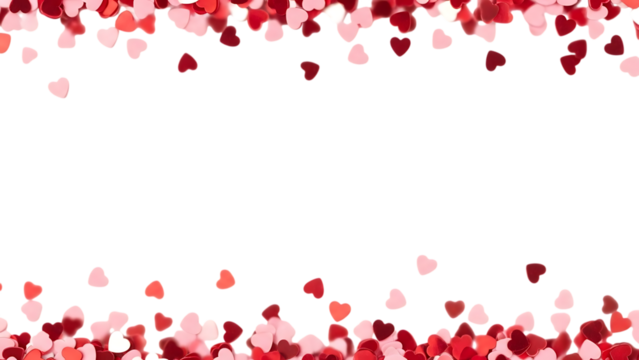 Heart confetti border on isolated on transparent background - Powered by Adobe