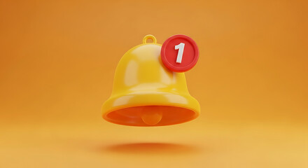 Yellow notification bell with red circle and white number one alert