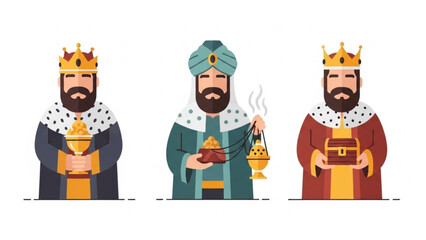 Three Kings' Journey: In a symbolic representation, three regal kings are depicted, each adorned in majestic attire and bearing symbolic gifts. Their expressions evoke reverence. 