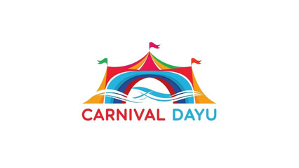 Carnival Dayu: A vibrant logo design for Carnival Dayu, showcasing a colorful carnival tent with arched structures, wave patterns, and flag banners against a clean backdrop.  