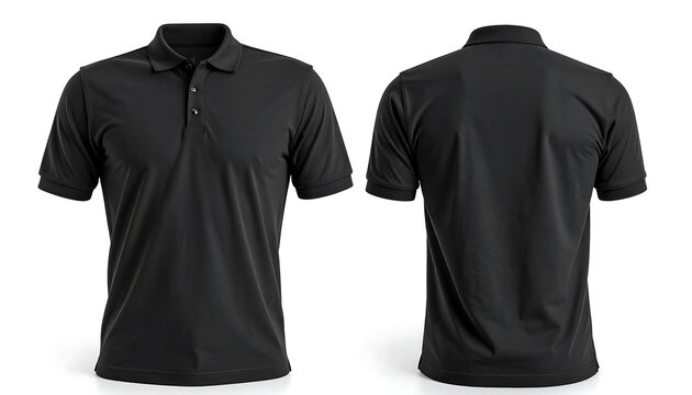 Black polo shirt mockup front and back view, blank t-shirt template for design