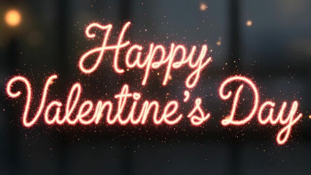 Happy Valentines Day neon sign glowing sparkle background celebration romantic love festive occasion Ai HD 4K video.
