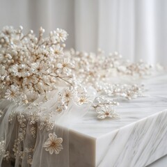 Elegant White Floral Headpiece on Marble