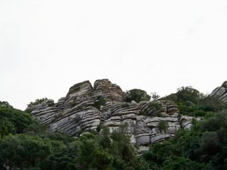 Karst landscape. It is a limestone relief that emerged from the sea, with whimsical formations, limestone pavements and towers. Canuto de la Utrera, Malaga, Andalucia, Spain. 