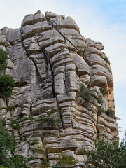 Karst landscape. It is a limestone relief that emerged from the sea, with whimsical formations, limestone pavements and towers. Canuto de la Utrera, Malaga, Andalucia, Spain. 
