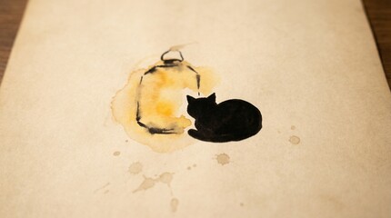 Black Cat With Lantern Glow Ink Minimal Illustration