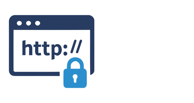 Dark blue browser window with http text and blue padlock icon vector