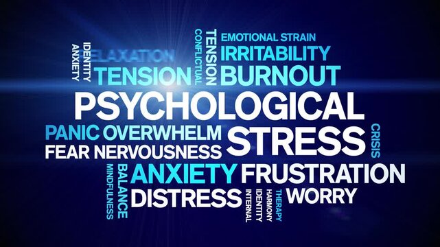 Psychological Stress animated word cloud-text design animation tag kinetic typography seamless loop.
