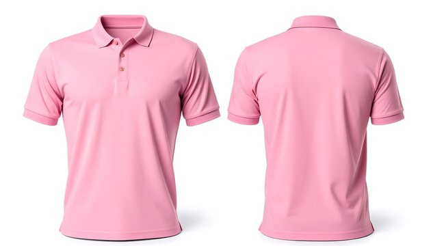 Pink polo shirt mockup, front and back view of a short-sleeved polo shirt mockup template, apparel mockup