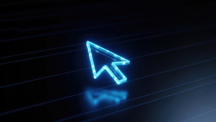 Glowing blue cursor arrow on dark background with neon lines