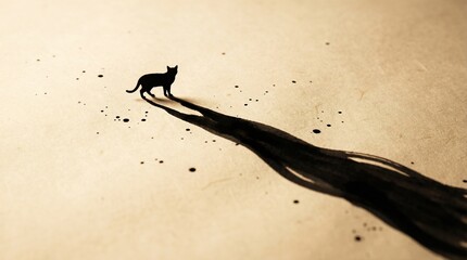 Black Cat With Long Shadow Ink Minimal Poster Style