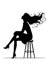 Elegant Woman Silhouette on Stool