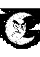 Angry Crescent Moon Illustration