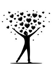 Silhouette of Person Celebrating with Hearts