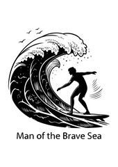 Surfer Riding a Massive Wave Illustration