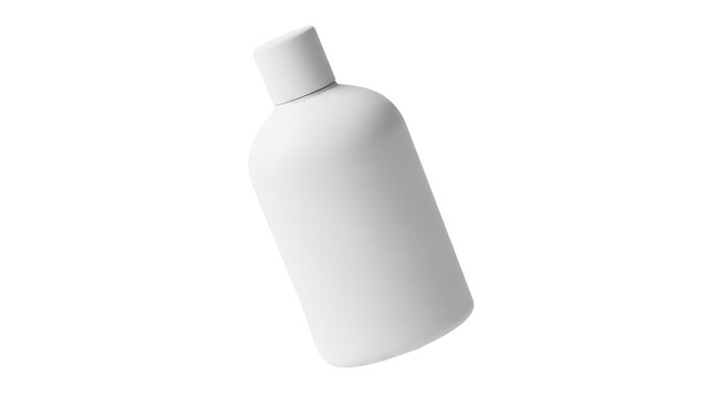 Minimalist white bottle isolated PNG on transparent background, blank container for cosmetic product or liquid soap mockup, simple design