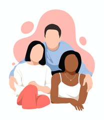 Obraz premium A stylized illustration of three diverse friends, showcasing their unity and friendship, perfect for themes of connection, diversity, and social interactions.