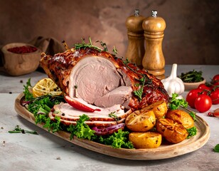 Roasted pork roast with vegetables