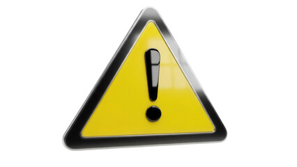 Yellow warning sign with exclamation mark isolated PNG, attention symbol on transparent background for safety and caution messages