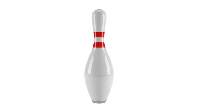 Bowling pin with red stripes isolated PNG, classic ten pin bowling equipment for sports and recreation on transparent background
