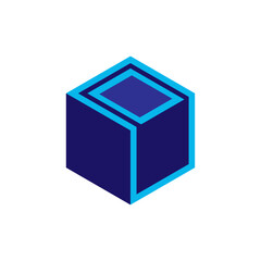 Modern Geometric 3D Ice Cube Logo, Minimalist Abstract Blue Isometric Branding Icon Vector.